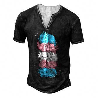 Kawaii Axolotl Pile Transgender Pride Flag Trans Lgbtq V2 Men's Henley Button-Down 3D Print T-shirt - Thegiftio UK