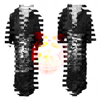 Kawaii Corgi Ramen Cute Japanese Manga Anime For Dog Lovers Men's Henley Button-Down 3D Print T-shirt - Thegiftio