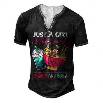 Kawaii Just A Girl Who Loves Ramen And Boba Tea Bubble Milk Men's Henley Button-Down 3D Print T-shirt - Thegiftio UK