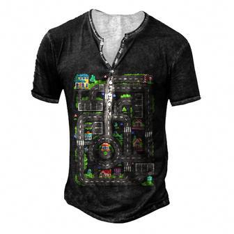Kid Play Cars On Dad Back Race Track Mat Fathers Day V2 Men's Henley Button-Down 3D Print T-shirt - Thegiftio UK