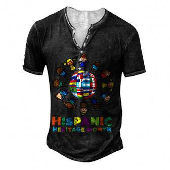 Kids Around Globe Hispanic Flags Heritage Month Boys Girls Men's Henley Button-Down 3D Print T-shirt - Thegiftio UK