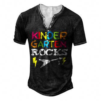 Kindergarten Rocks Preschooler Back To School Chalkboard Men's Henley Button-Down 3D Print T-shirt - Thegiftio UK