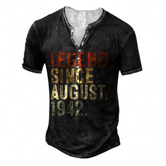 Legend Since August 1942 80Th Bday Gift 80 Years Old Men Men's Henley Button-Down 3D Print T-shirt - Thegiftio UK