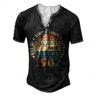 Legend Since August 1982 40Th Bday Gift 40 Years Old Men Him Men's Henley Button-Down 3D Print T-shirt - Thegiftio UK