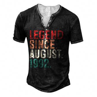 Legend Since August 1992 30Th Bday Gift 30 Years Old Men Men's Henley Button-Down 3D Print T-shirt - Thegiftio UK