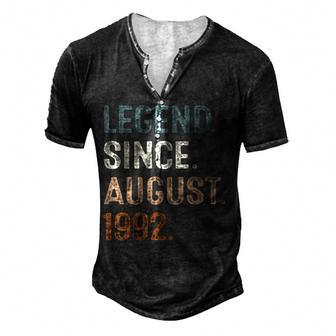Legend Since August 1992 30Th Birthday Gift 30 Years Old Men Men's Henley Button-Down 3D Print T-shirt - Thegiftio UK