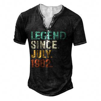 Legend Since July 1982 40Th Birthday Gift 40 Years Old Men Men's Henley Button-Down 3D Print T-shirt - Thegiftio UK