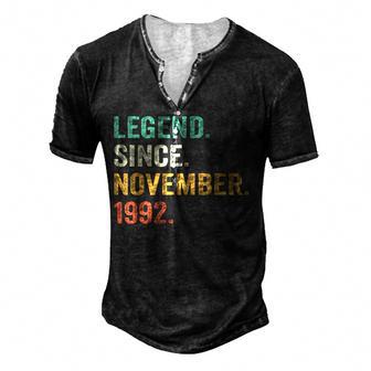 Legend Since November 1992 30Th Bday Gifts 30 Years Old Men Men's Henley Button-Down 3D Print T-shirt - Thegiftio UK