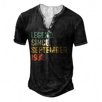 Legend Since September 1982 40Th Bday Gift 40 Year Old Men Men's Henley Button-Down 3D Print T-shirt - Thegiftio UK