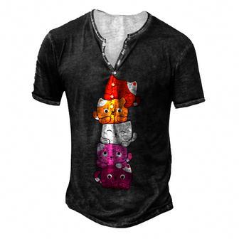 Lesbian Pride Cat Lgbt Gay Flag Cute Hers And Hers Gifts Men's Henley Button-Down 3D Print T-shirt - Thegiftio UK