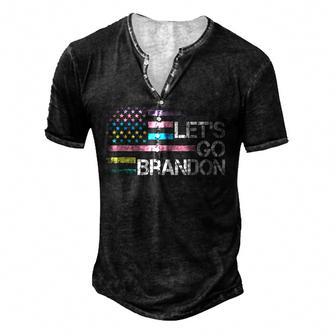 Lets Go Brandon Easter Day Egg American Us Flag Vintage Men's Henley Button-Down 3D Print T-shirt - Thegiftio UK