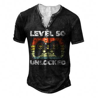 Level 50 Unlocked Video Gamer 50Th Birthday Men's Henley T-Shirt - Seseable