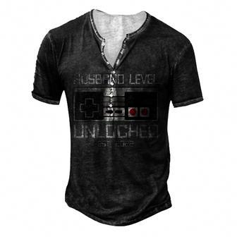 Leveling Up To Husband 2022 Leveled Up Bachelor Party Men's Henley Button-Down 3D Print T-shirt - Thegiftio UK
