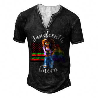 Lgbtq Junenth Queen Gay Pride Flag Blm Afro Hair Black Men's Henley Button-Down 3D Print T-shirt - Thegiftio UK