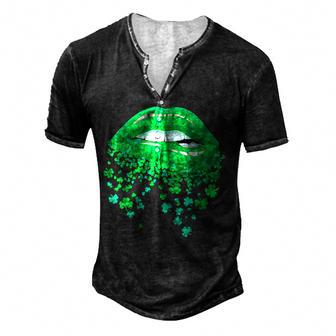 Lips Sexy Green Cool Irish Shamrock St Patricks Day Men's Henley Button-Down 3D Print T-shirt - Thegiftio UK