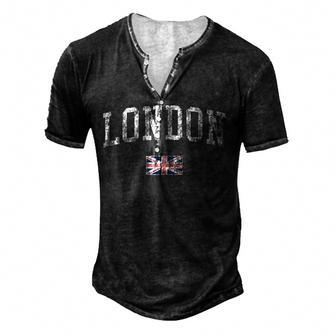 London England Vintage Sports Design British Flag Men's Henley Button-Down 3D Print T-shirt - Thegiftio UK