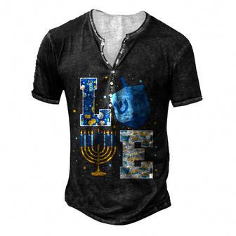 Love Cute Hanukkah Decorations Dreidel Menorah Chanukah Men's Henley Button-Down 3D Print T-shirt - Thegiftio UK