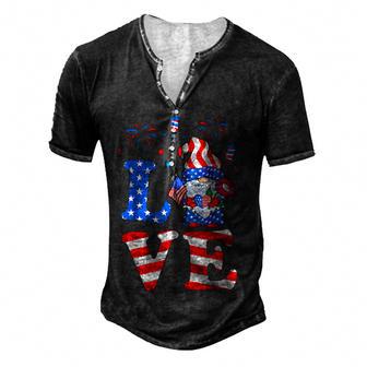 Love Gnome Usa Flag 4Th Of July Men's Henley Button-Down 3D Print T-shirt - Thegiftio UK