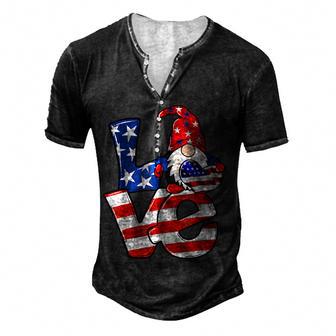 Love Gnome Usa Flag 4Th Of July V2 Men's Henley Button-Down 3D Print T-shirt - Thegiftio UK