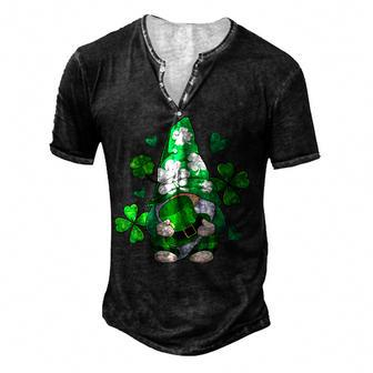 Love Gnomes Irish Shamrock St Patricks Day Four Leaf Clover Men's Henley Button-Down 3D Print T-shirt - Thegiftio UK