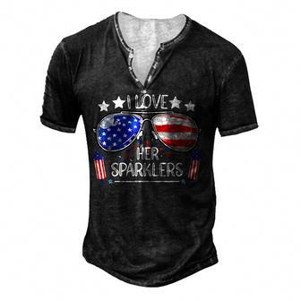 I Love Her Sparklers Matching Couple 4Th Of July Sunglasses Men's Henley T-Shirt - Seseable
