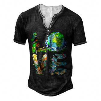 Love World Earth Day 2022 Planet Environmental Animal Men's Henley Button-Down 3D Print T-shirt - Thegiftio UK