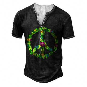 Lucky Shamrock Peace Sign St Patricks Day Hippie Clover Leaf Men's Henley Button-Down 3D Print T-shirt - Thegiftio UK