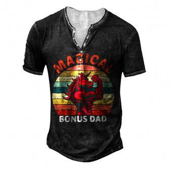 Magical Bonus Dad Proud Stepfather Strong Unicorn Step Dad Men's Henley Button-Down 3D Print T-shirt - Thegiftio UK