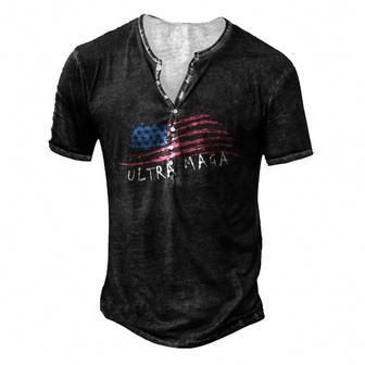 Mega King Usa Flag Proud Ultra Maga Trump 2024 Men's Henley Button-Down 3D Print T-shirt - Thegiftio UK