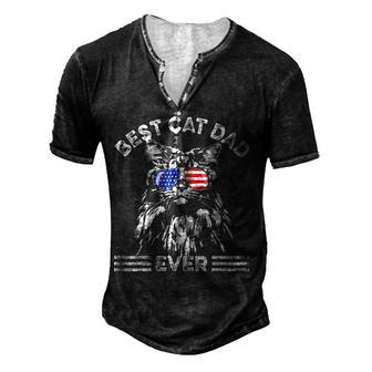 Men Best Cat Dad Ever Funny Maine Coon Cat American Flag Men's Henley Button-Down 3D Print T-shirt - Thegiftio UK