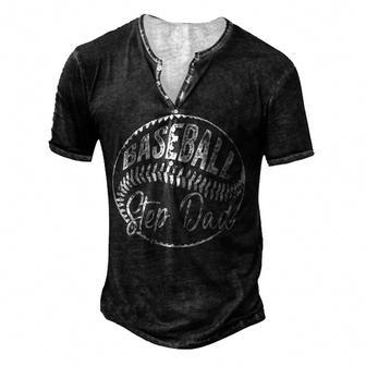 Mens Baseball Step-Dad Funny Fathers Day Gift For Daddy Grandpa Men's Henley Button-Down 3D Print T-shirt - Thegiftio UK