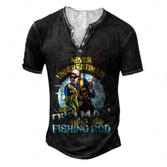 Mens Bass Fishing Birthday Never Underestimate An Old Man Men's Henley Button-Down 3D Print T-shirt - Thegiftio UK