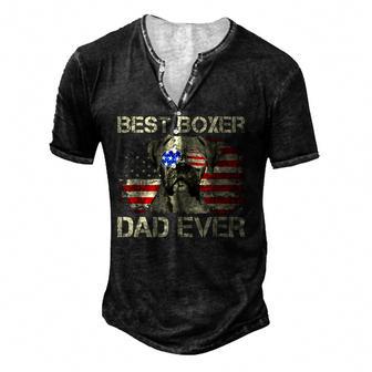 Mens Best Boxer Dad Ever Dog Lover American Flag Gift Men's Henley Button-Down 3D Print T-shirt - Thegiftio UK