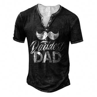Mens Best Dad Cool Daddy Mustache Funny Dad Fathers Day Birthday Men's Henley Button-Down 3D Print T-shirt - Thegiftio UK