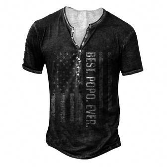 Mens Best Popo Ever Us American Flag Gifts For Fathers Day Men's Henley Button-Down 3D Print T-shirt - Thegiftio UK