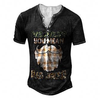 Mens Dad Jokes Rad Jokes Funny Mustache Beard Design Men's Henley Button-Down 3D Print T-shirt - Thegiftio UK