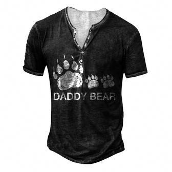 Mens Daddy Bear 2 Cubs Daddy Bear Twin Dad 2 Kids Fathers Day Men's Henley Button-Down 3D Print T-shirt - Thegiftio UK