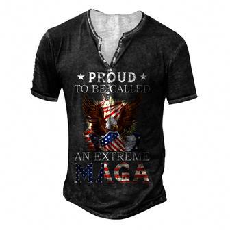 Mens Eagle Proud To Be Called An Extreme Ultra Maga American Flag Men's Henley Button-Down 3D Print T-shirt - Thegiftio UK
