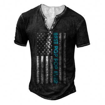 Mens Fathers Day Best Pop Pop Ever American Flag Gift For Poppop Men's Henley Button-Down 3D Print T-shirt - Thegiftio UK
