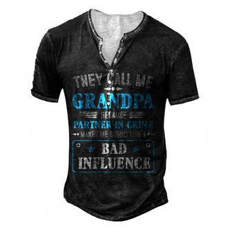 Mens Fathers Day - They Call Me Grandpa Because Partner In Crime Men's Henley Button-Down 3D Print T-shirt - Thegiftio UK