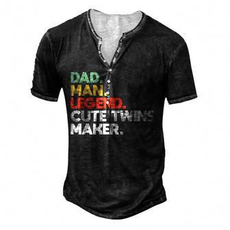 Mens Funny Dad Of Twins Cute Twins Maker Daddy Of Twins 2022 Men's Henley Button-Down 3D Print T-shirt - Thegiftio UK