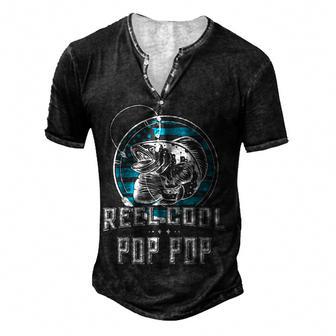Mens Gift For Fathers Day - Reel Cool Pop Pop Fishing Men's Henley Button-Down 3D Print T-shirt - Thegiftio UK
