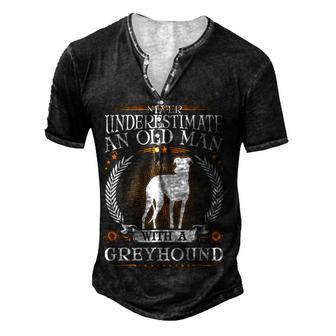 Mens Greyhound Old Man Sighthound Men's Henley Button-Down 3D Print T-shirt - Thegiftio UK