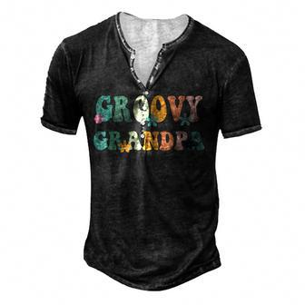 Mens Groovy Grandpa Retro Matching Family Baby Shower Men's Henley Button-Down 3D Print T-shirt - Thegiftio UK
