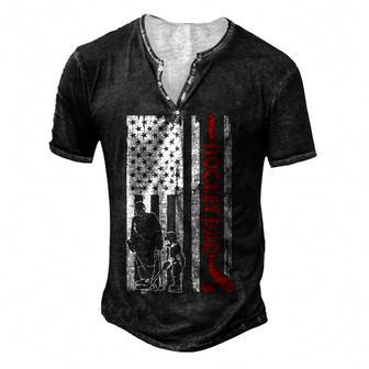 Mens Hockey Dad American Flag Fathers Day Gift For Hockey Daddy Men's Henley Button-Down 3D Print T-shirt - Thegiftio UK