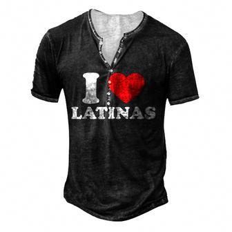 Mens I Love I Heart Latinas Funny Red Heart Love Latina Men's Henley Button-Down 3D Print T-shirt - Thegiftio UK