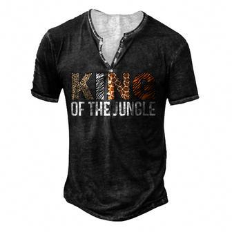 Mens King Of The Jungle Birthday Safari Leopard Family Matching Men's Henley Button-Down 3D Print T-shirt - Thegiftio UK