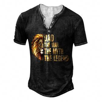 Mens Lion Dad The Man The Myth The Legend Fathers Day Daddy Men's Henley Button-Down 3D Print T-shirt - Thegiftio UK