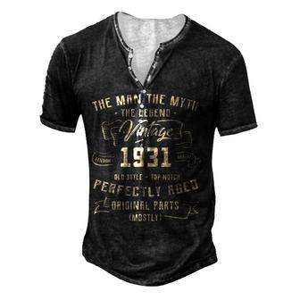Mens Man Myth Legend 1931 91St Birthday For 91 Years Old Men's Henley Button-Down 3D Print T-shirt - Thegiftio UK