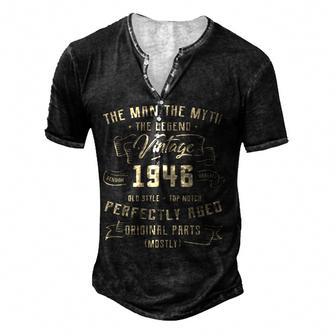 Mens Man Myth Legend 1946 76Th Birthday For 76 Years Old Men's Henley Button-Down 3D Print T-shirt - Thegiftio UK